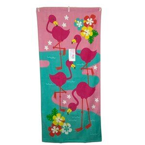 Mainstays Pink Flamingo Cove Beach Towel 28 x 60 Cotton NEW